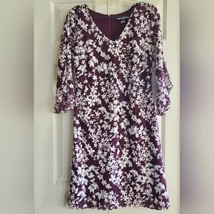 Karl Lagerfeld Burgundy and White Floral Lace Sheath Dress